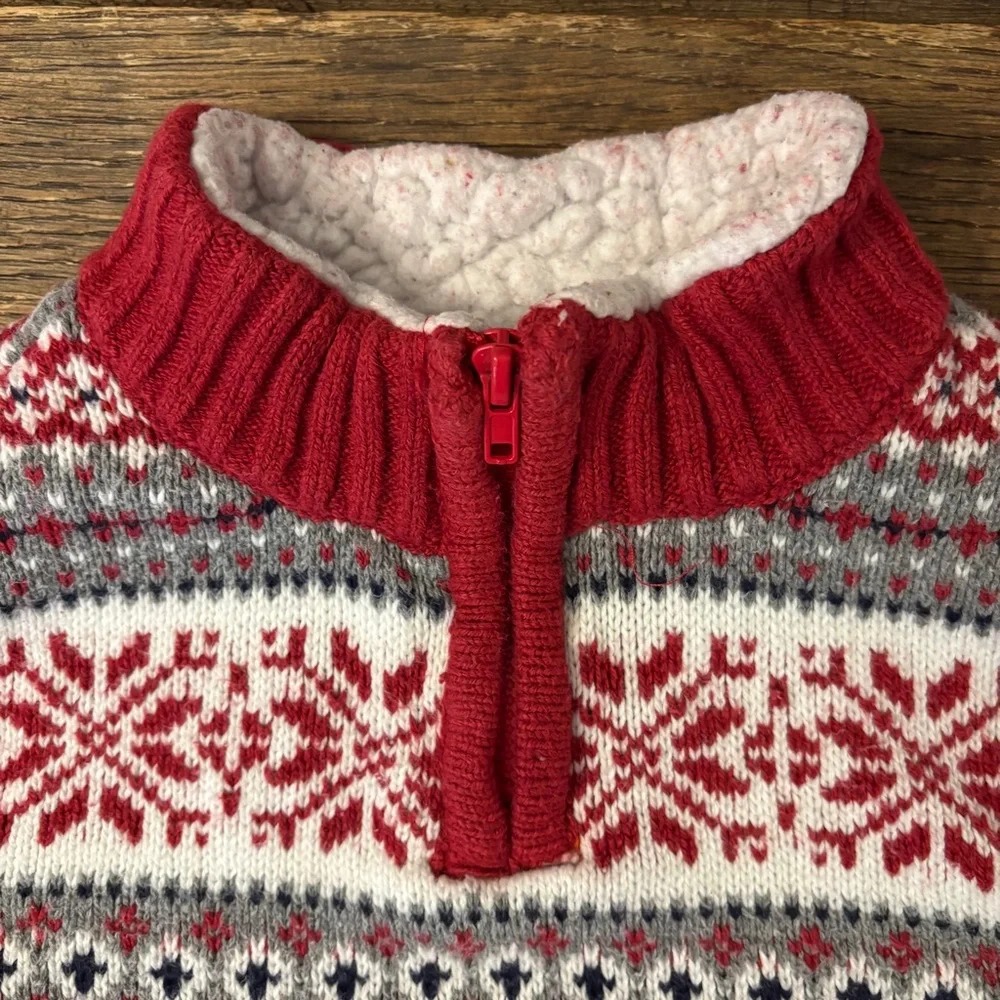 Aspen Kids Warm Read White‎ and Gray Christmas Sweater with Bears Fleece Lined